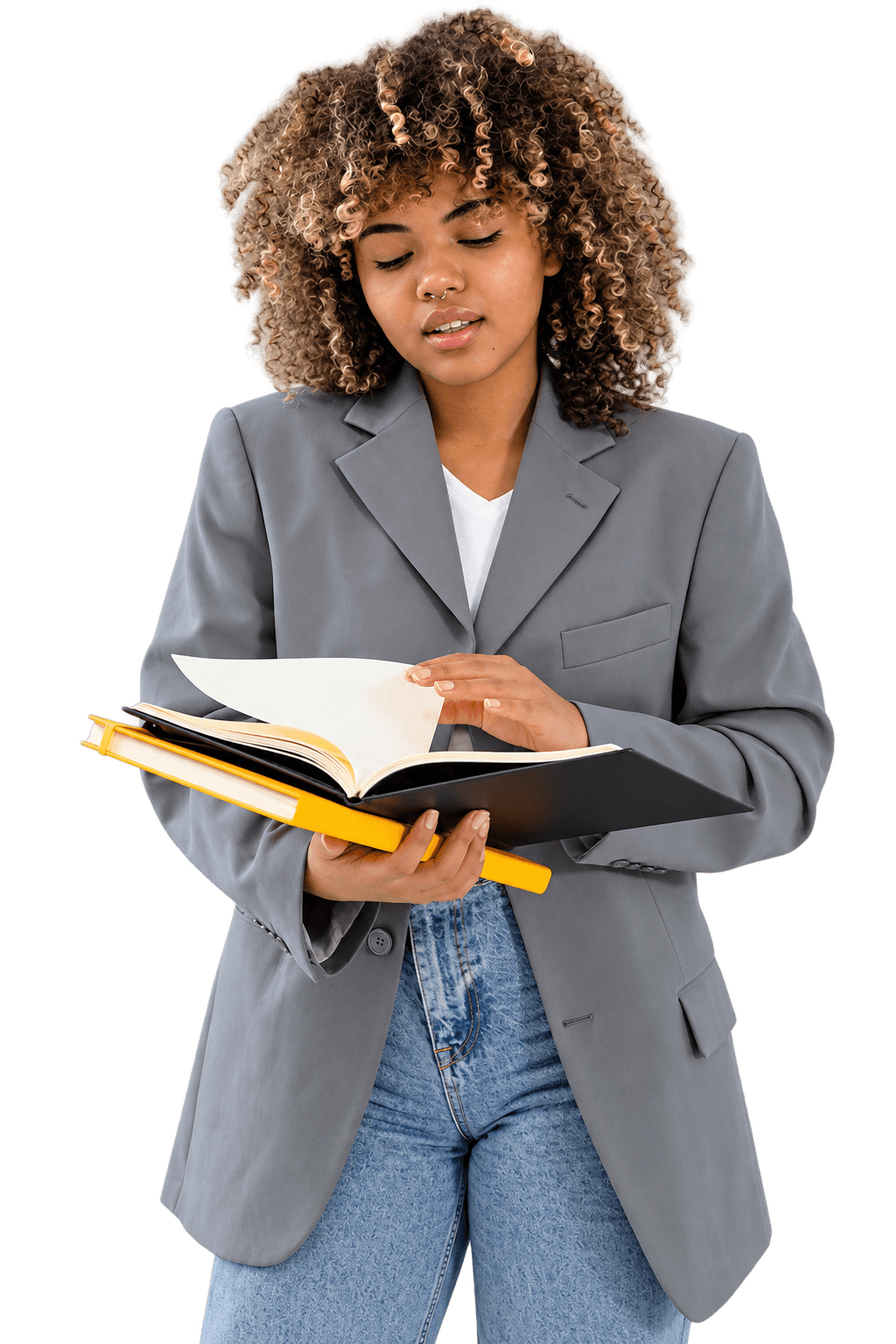 Student holding an open book